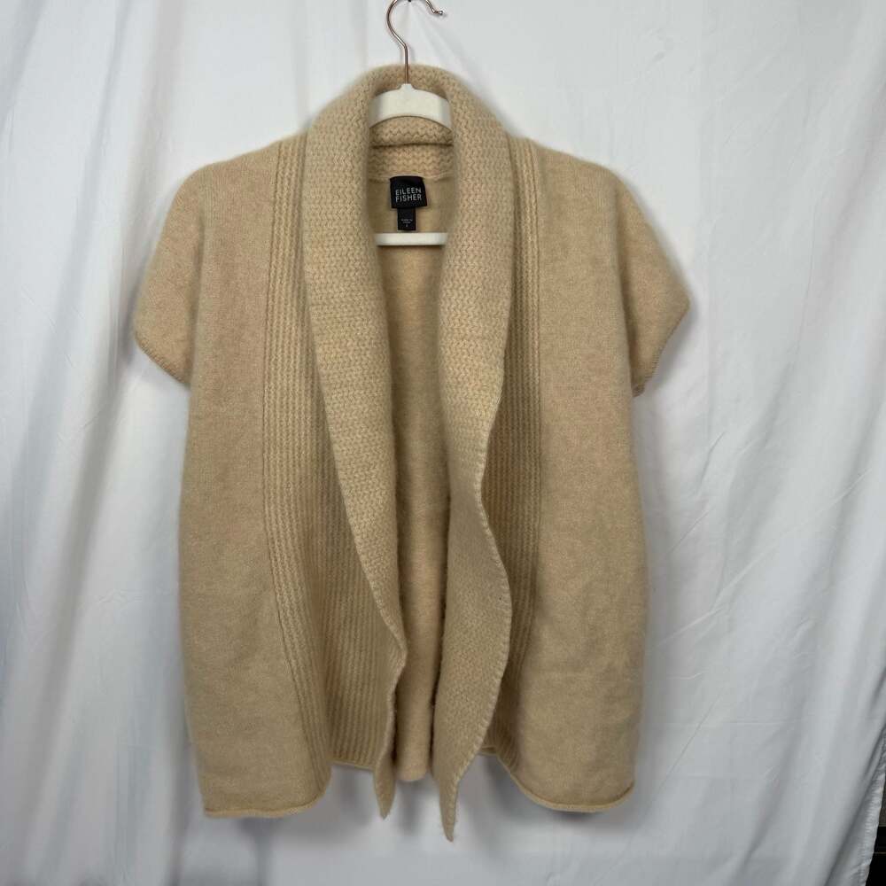 Eileen Fisher 100% Cashmere Short Sleeve Open Front Cardigan Size S